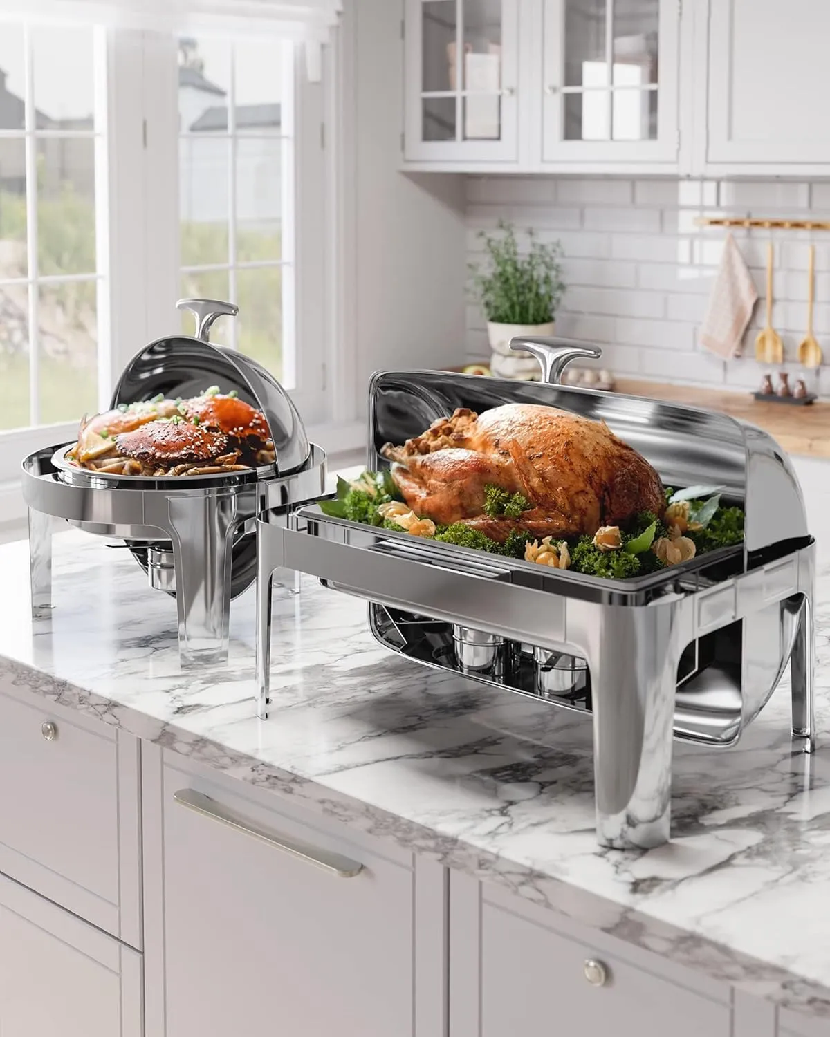 Roll Top Chafing Dish Buffet, 9QT Food-Grade Stainless Steel Commercial Chafer for Catering, Parties, and Weddings, 1 Full Size Pan