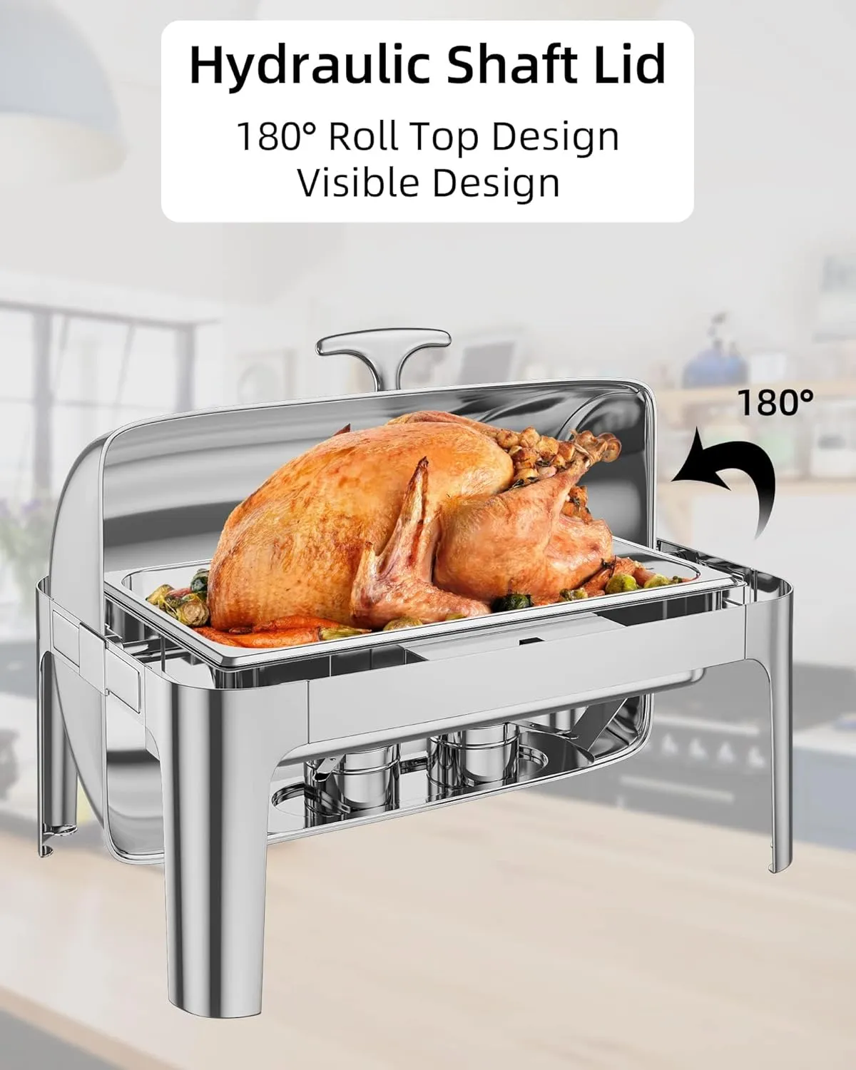 Roll Top Chafing Dish Buffet, 9QT Food-Grade Stainless Steel Commercial Chafer for Catering, Parties, and Weddings, 1 Full Size Pan