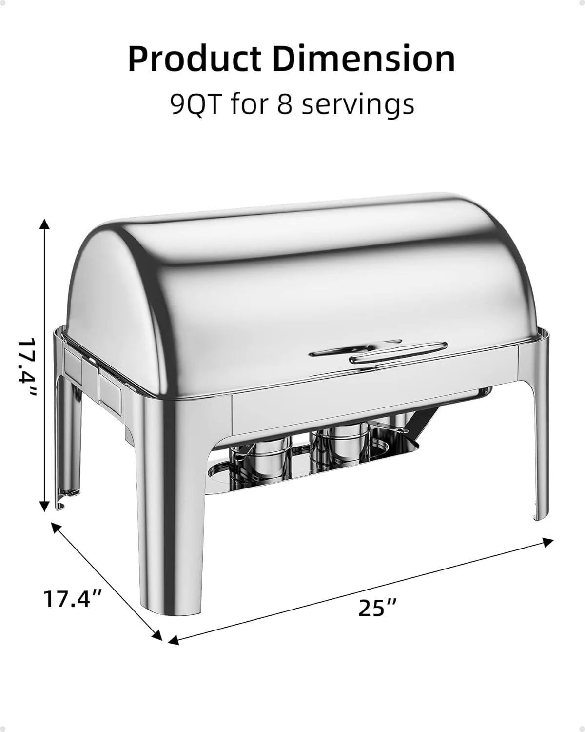 Roll Top Chafing Dish Buffet, 9QT Food-Grade Stainless Steel Commercial Chafer for Catering, Parties, and Weddings, 1 Full Size Pan
