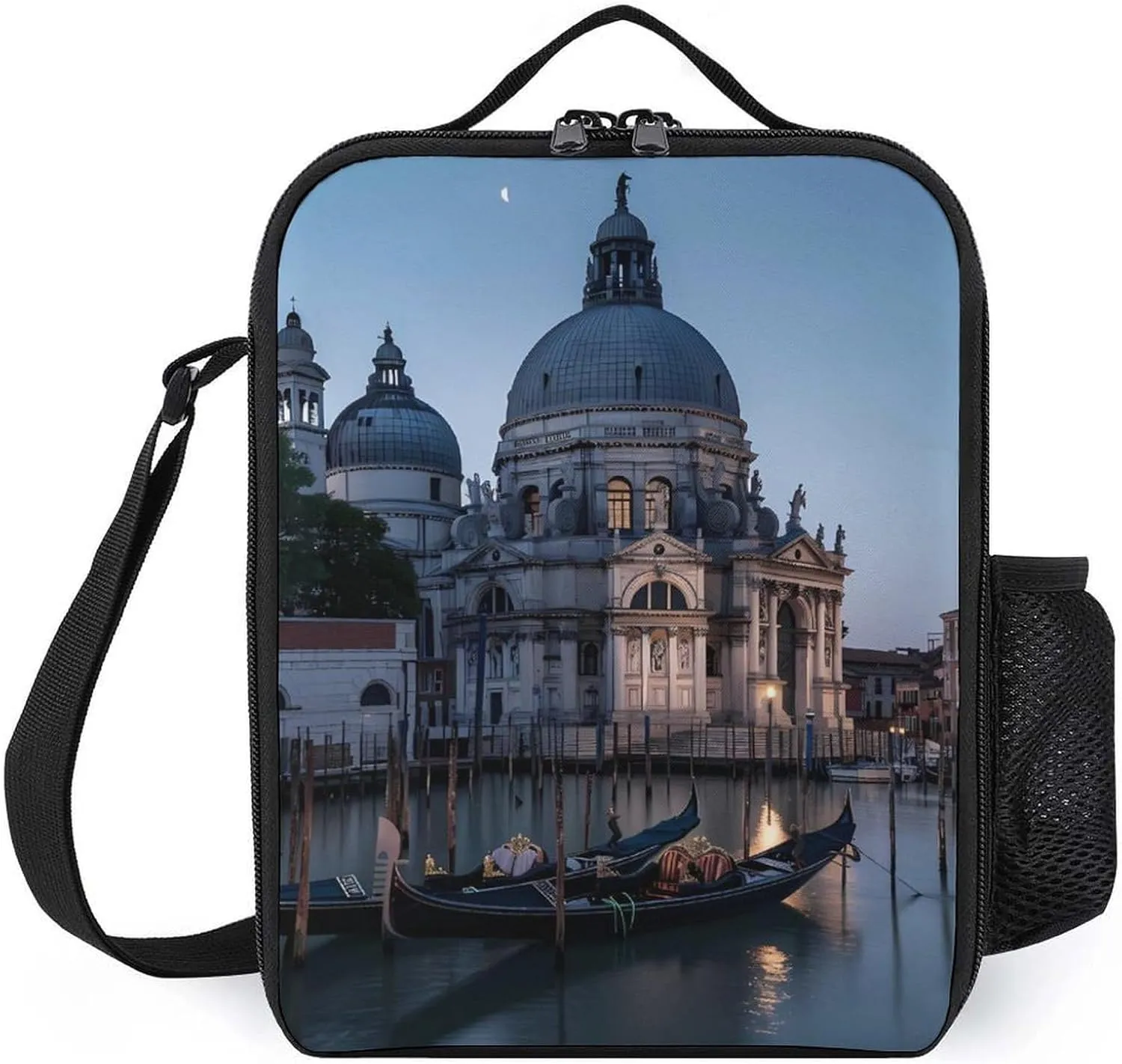 Roman Catholic Santa Maria Salute Venice Italy Insulated Lunch Bag Reusable Lunch Box Tote Bag Container with Adjustable Shoulder Strap