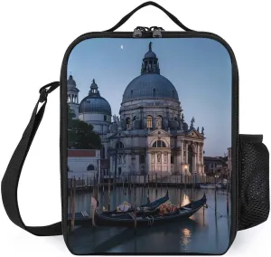 Roman Catholic Santa Maria Salute Venice Italy Insulated Lunch Bag Reusable Lunch Box Tote Bag Container with Adjustable Shoulder Strap