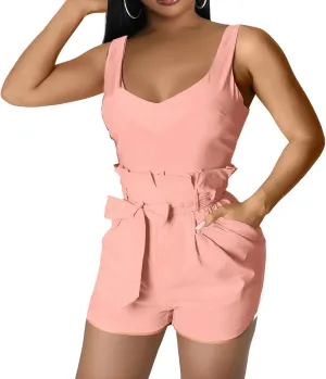 Rompers for Women Sexy Summer Casual Straps Short Pants Jumpsuits with Pockets Zipper