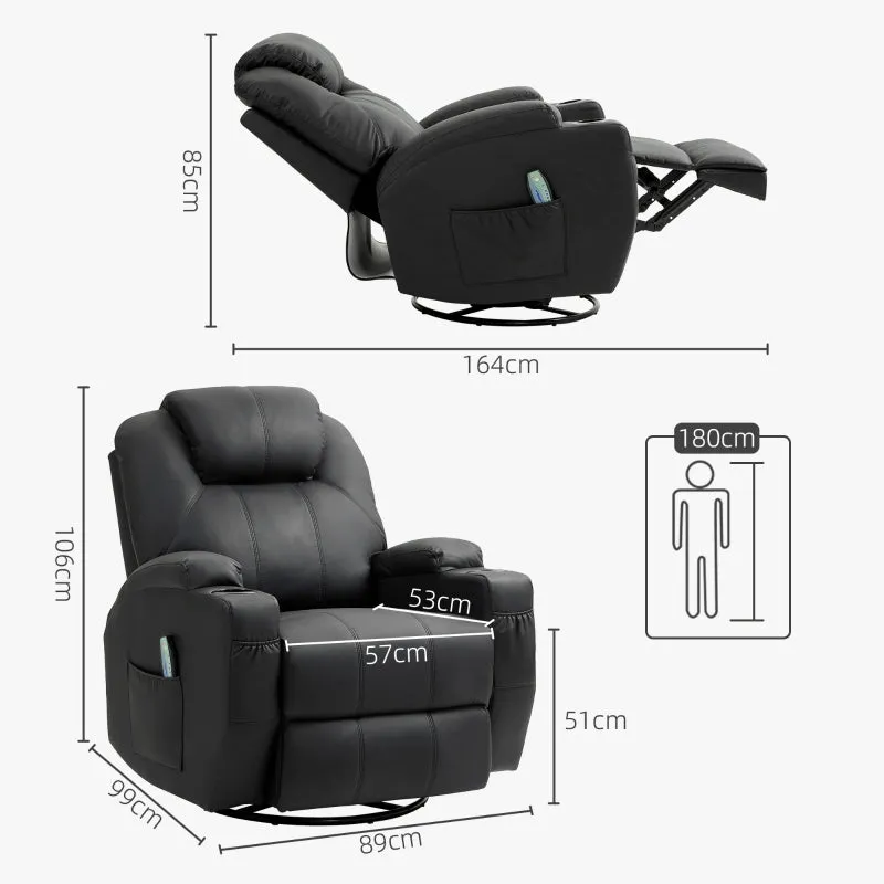 Rootz Massage Recliner Chair - TV Armchair - Faux Leather - Ultimate Comfort - 89L x 99W x 106H cm