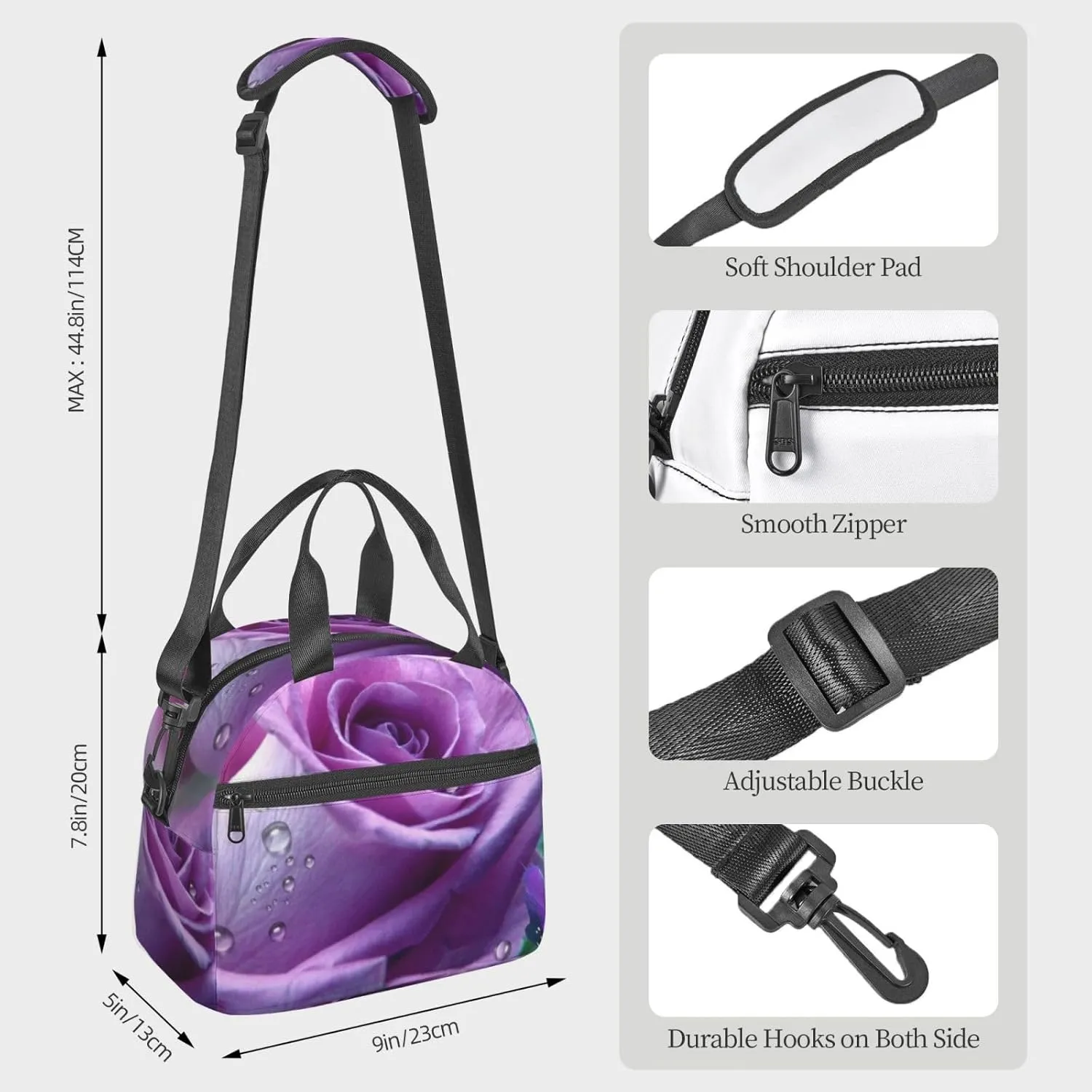 Rose Saucer Lunch Bag Hand Tote Crossbody Insulated Lunch Bag Large Portable Lunch Box