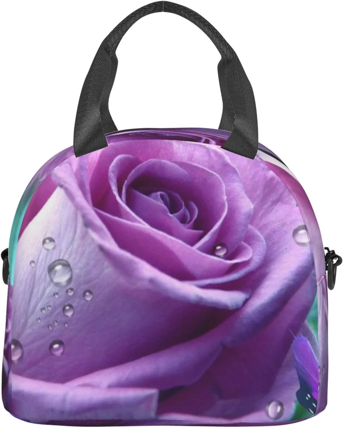 Rose Saucer Lunch Bag Hand Tote Crossbody Insulated Lunch Bag Large Portable Lunch Box
