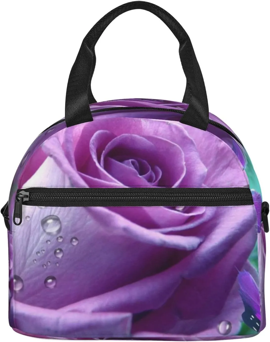 Rose Saucer Lunch Bag Hand Tote Crossbody Insulated Lunch Bag Large Portable Lunch Box