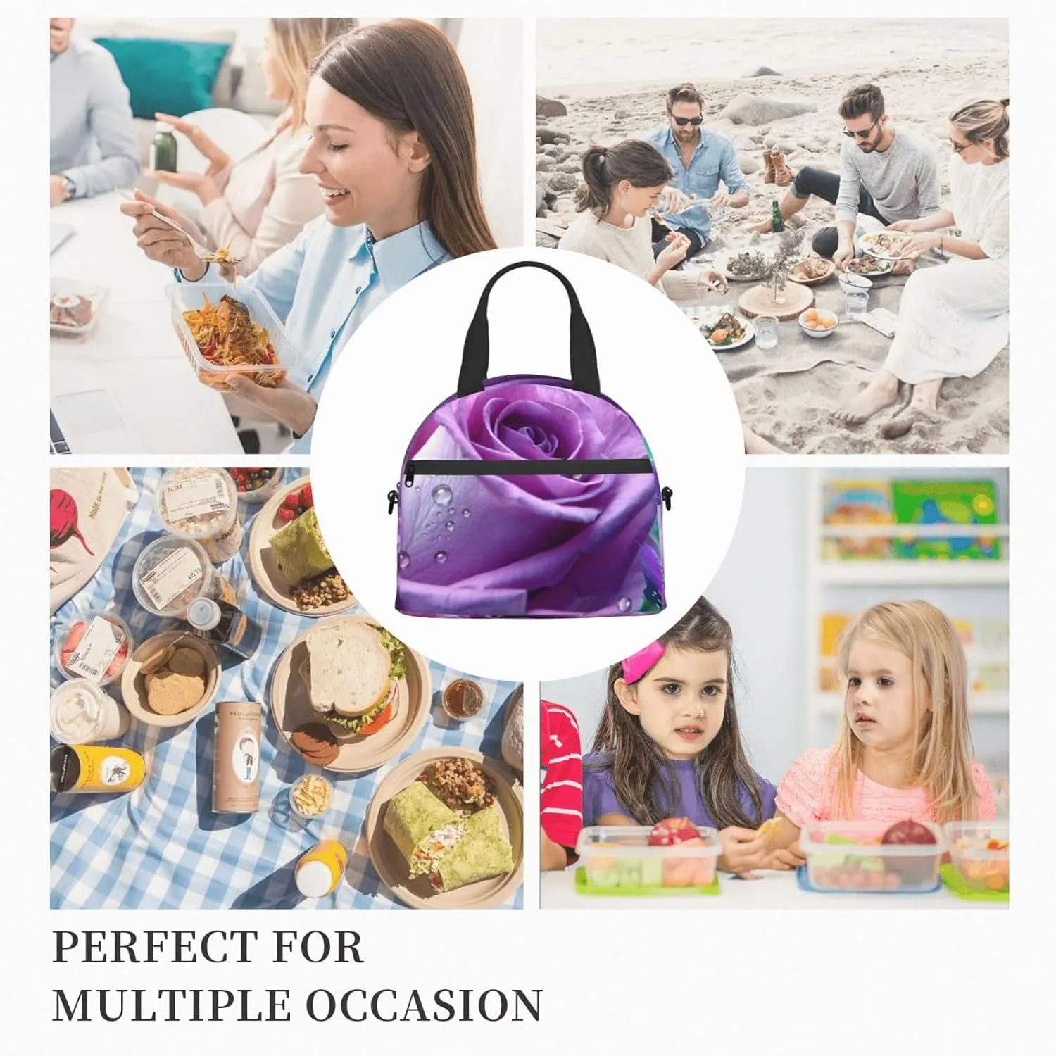 Rose Saucer Lunch Bag Hand Tote Crossbody Insulated Lunch Bag Large Portable Lunch Box