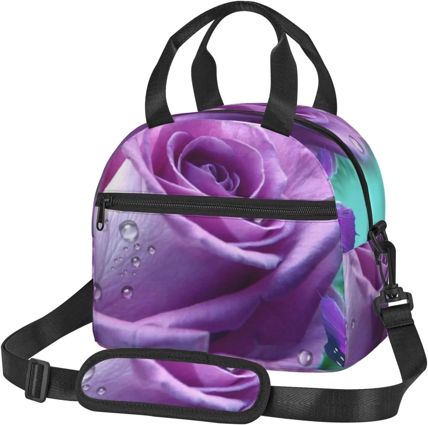 Rose Saucer Lunch Bag Hand Tote Crossbody Insulated Lunch Bag Large Portable Lunch Box