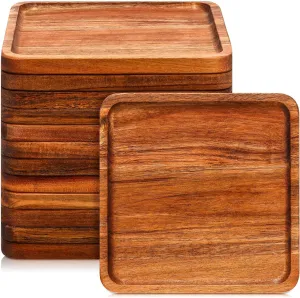 Roshtia 12 Pcs Wooden Plates 8 Inch Square Acacia Wood Charcuterie Board Wedding Dinner Serving Tray Charger Appetizer Kitchen Platter Cheese Steak Tableware Gifts for Snack Dessert Salad Fruit Meat