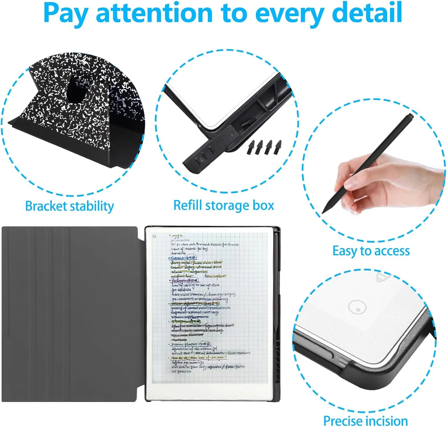 Rotating Case for 11.8" Remarkable Paper Pro Tablet (2024 Released) Lightweight and Hard Back Shell Protective Book Folio Cover,Auto Sleep/Wake,Pen Holder and Pen Tips Box (Black Notebook)