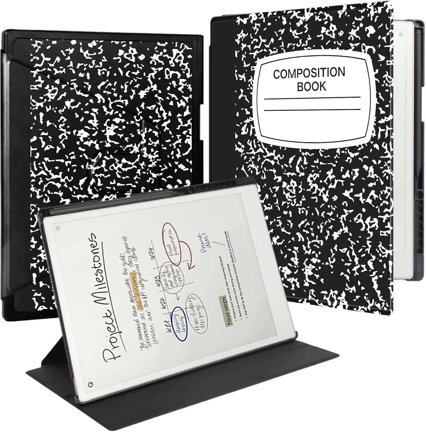 Rotating Case for 11.8" Remarkable Paper Pro Tablet (2024 Released) Lightweight and Hard Back Shell Protective Book Folio Cover,Auto Sleep/Wake,Pen Holder and Pen Tips Box (Black Notebook)