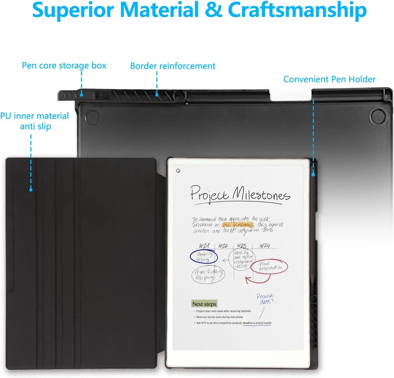 Rotating Case for 11.8" Remarkable Paper Pro Tablet (2024 Released) Lightweight and Hard Back Shell Protective Book Folio Cover,Auto Sleep/Wake,Pen Holder and Pen Tips Box (Black Notebook)