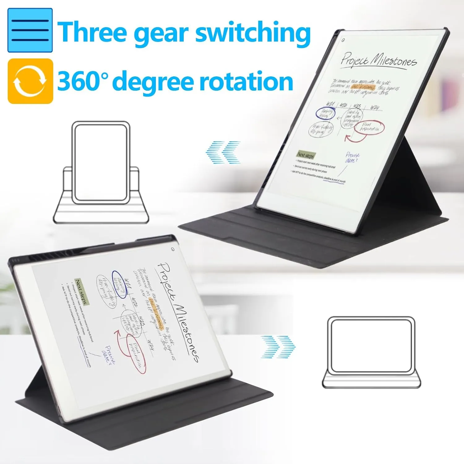 Rotating Case for 11.8" Remarkable Paper Pro Tablet (2024 Released) Lightweight and Hard Back Shell Protective Book Folio Cover,Auto Sleep/Wake,Pen Holder and Pen Tips Box (Black Notebook)