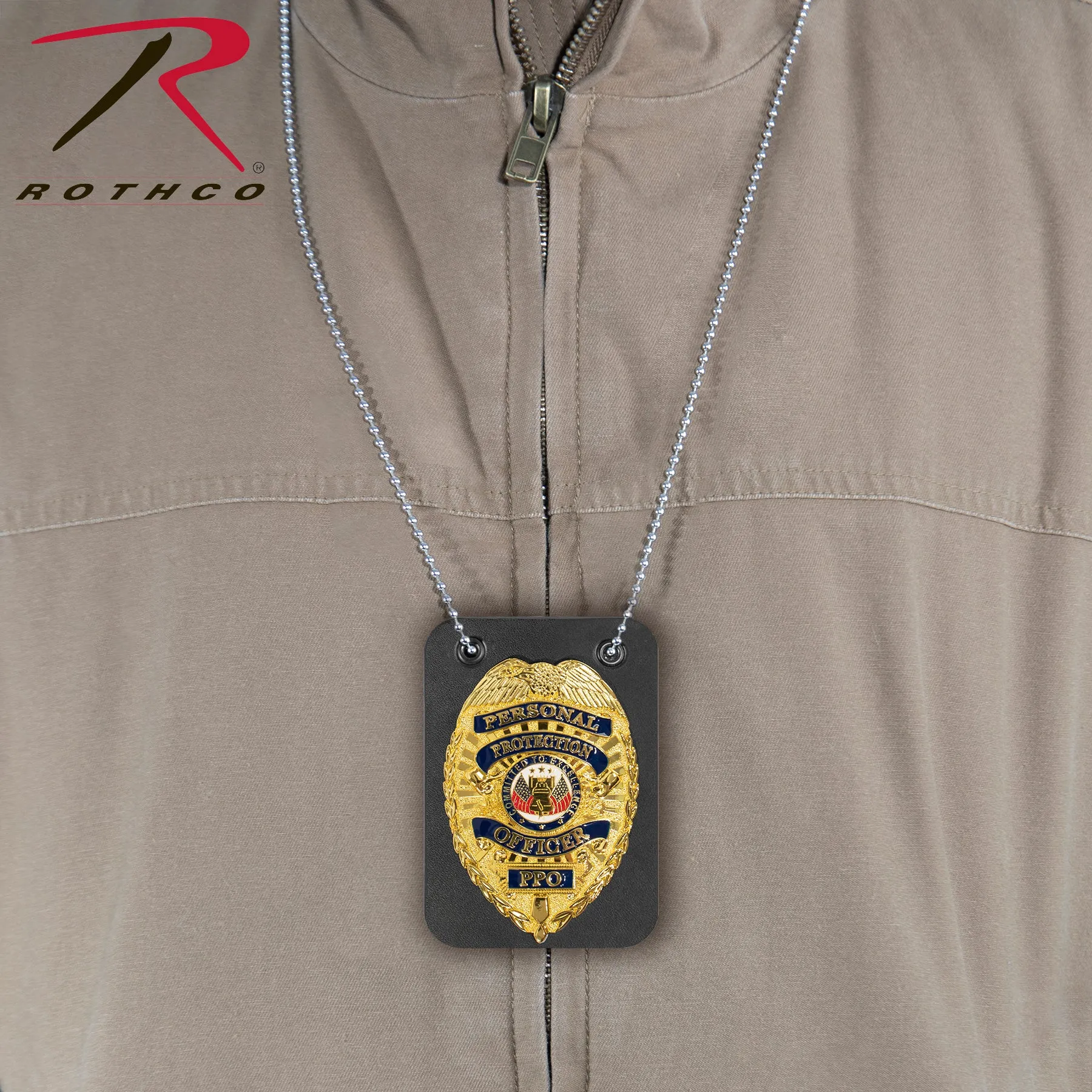 Rothco Low Profile Leather Badge Holder with Chain