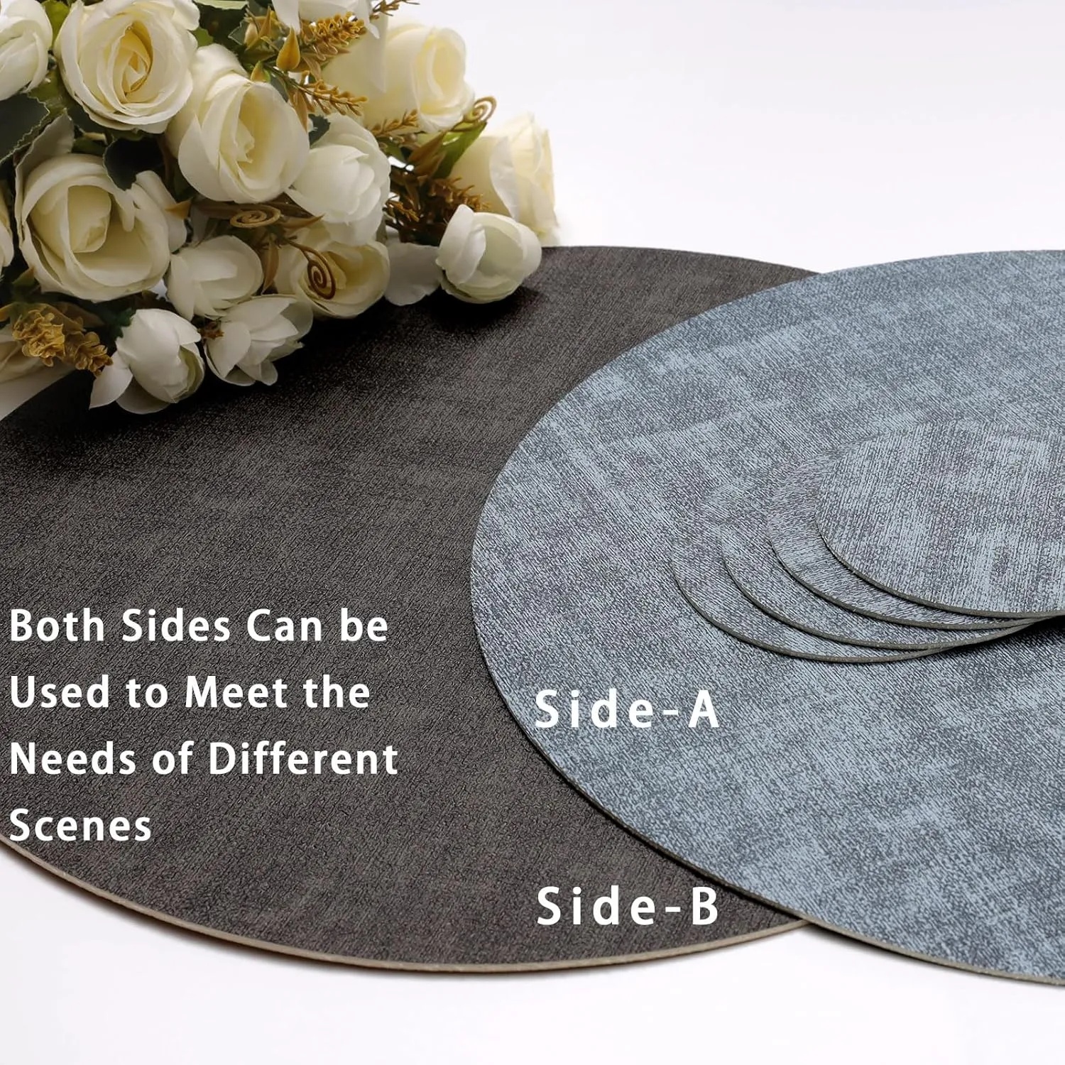 Round Leather Placemats Set of 6-Heat Resistant&Waterproof Cowhide Place Mats Set,Round Placemats Set of 6,Place Mats Indoor,Elegant Anti-Slip Kitchen Decor(6-Pack)