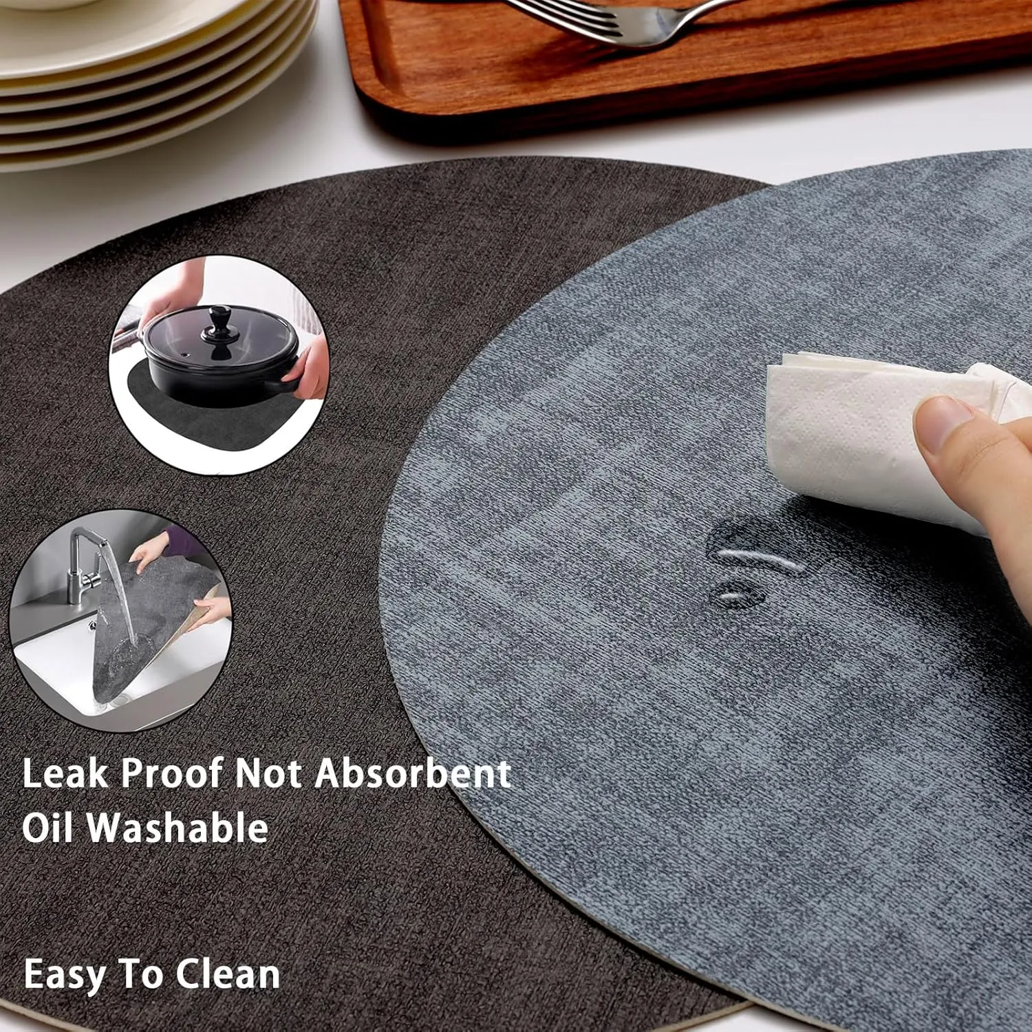 Round Leather Placemats Set of 6-Heat Resistant&Waterproof Cowhide Place Mats Set,Round Placemats Set of 6,Place Mats Indoor,Elegant Anti-Slip Kitchen Decor(6-Pack)