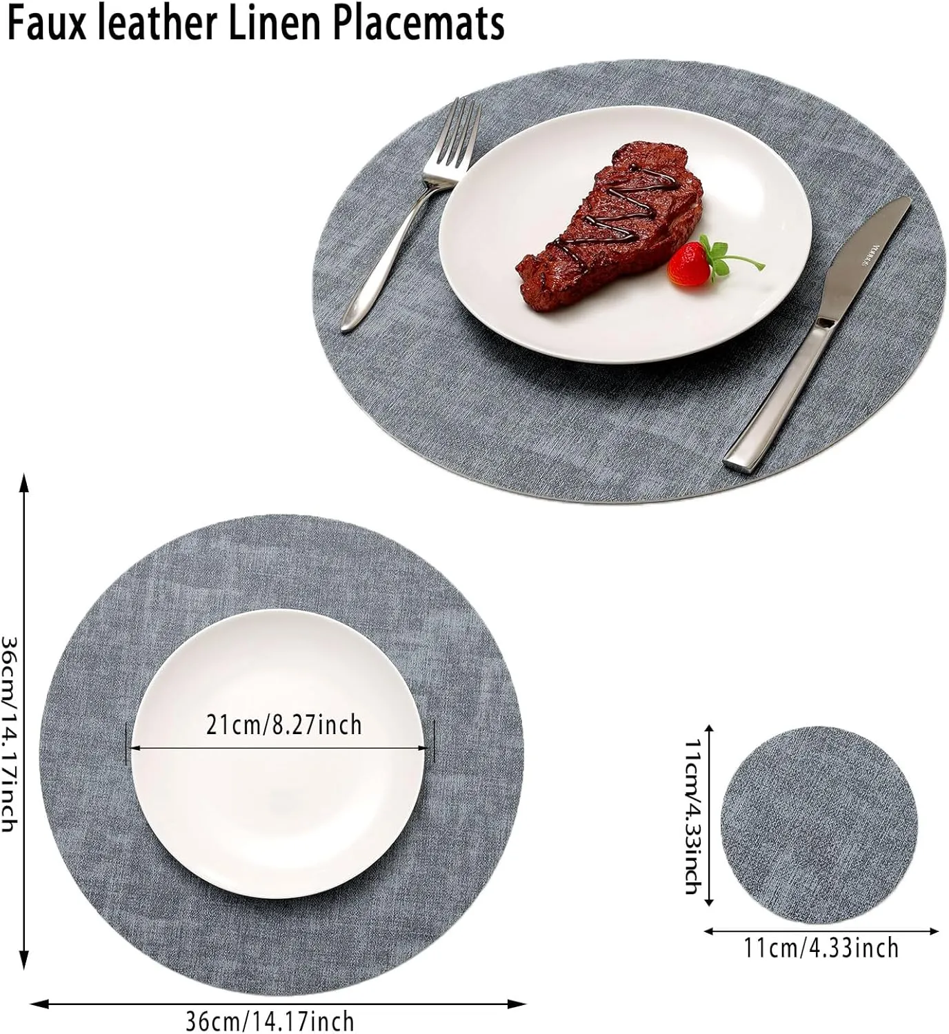 Round Leather Placemats Set of 6-Heat Resistant&Waterproof Cowhide Place Mats Set,Round Placemats Set of 6,Place Mats Indoor,Elegant Anti-Slip Kitchen Decor(6-Pack)