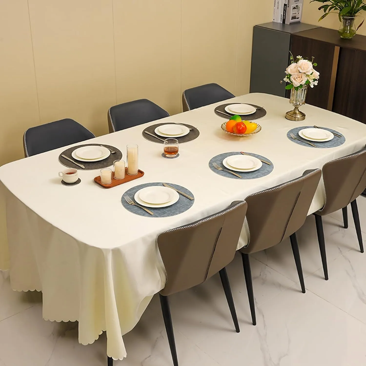 Round Leather Placemats Set of 6-Heat Resistant&Waterproof Cowhide Place Mats Set,Round Placemats Set of 6,Place Mats Indoor,Elegant Anti-Slip Kitchen Decor(6-Pack)