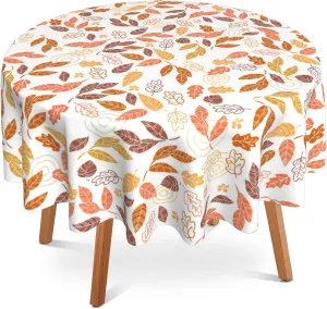 Round Tablecloth 60 Inch,Autumn Leaves Table Cloth Autumn Holiday Polyester Table Cover Decorative for Indoor Outdoor Kitchen Dining Party