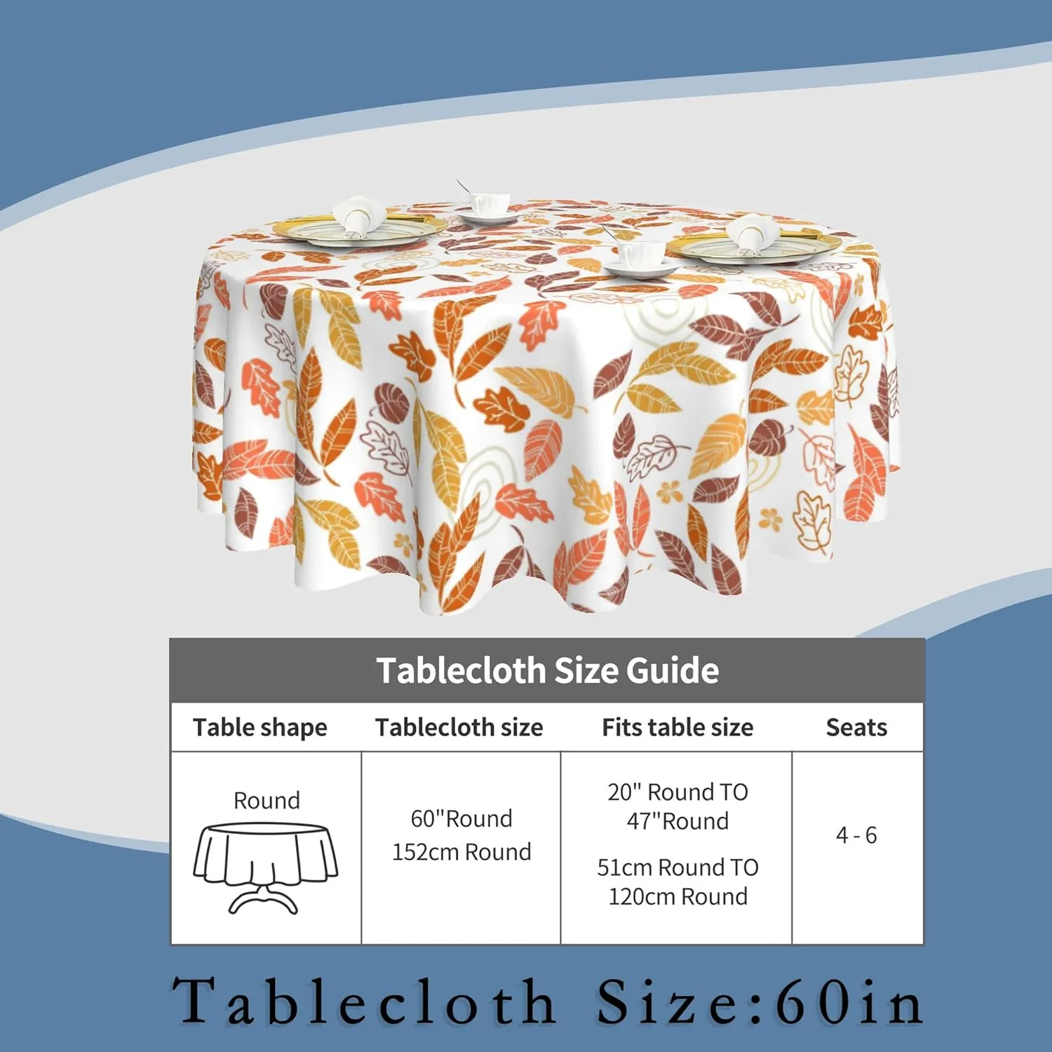 Round Tablecloth 60 Inch,Autumn Leaves Table Cloth Autumn Holiday Polyester Table Cover Decorative for Indoor Outdoor Kitchen Dining Party