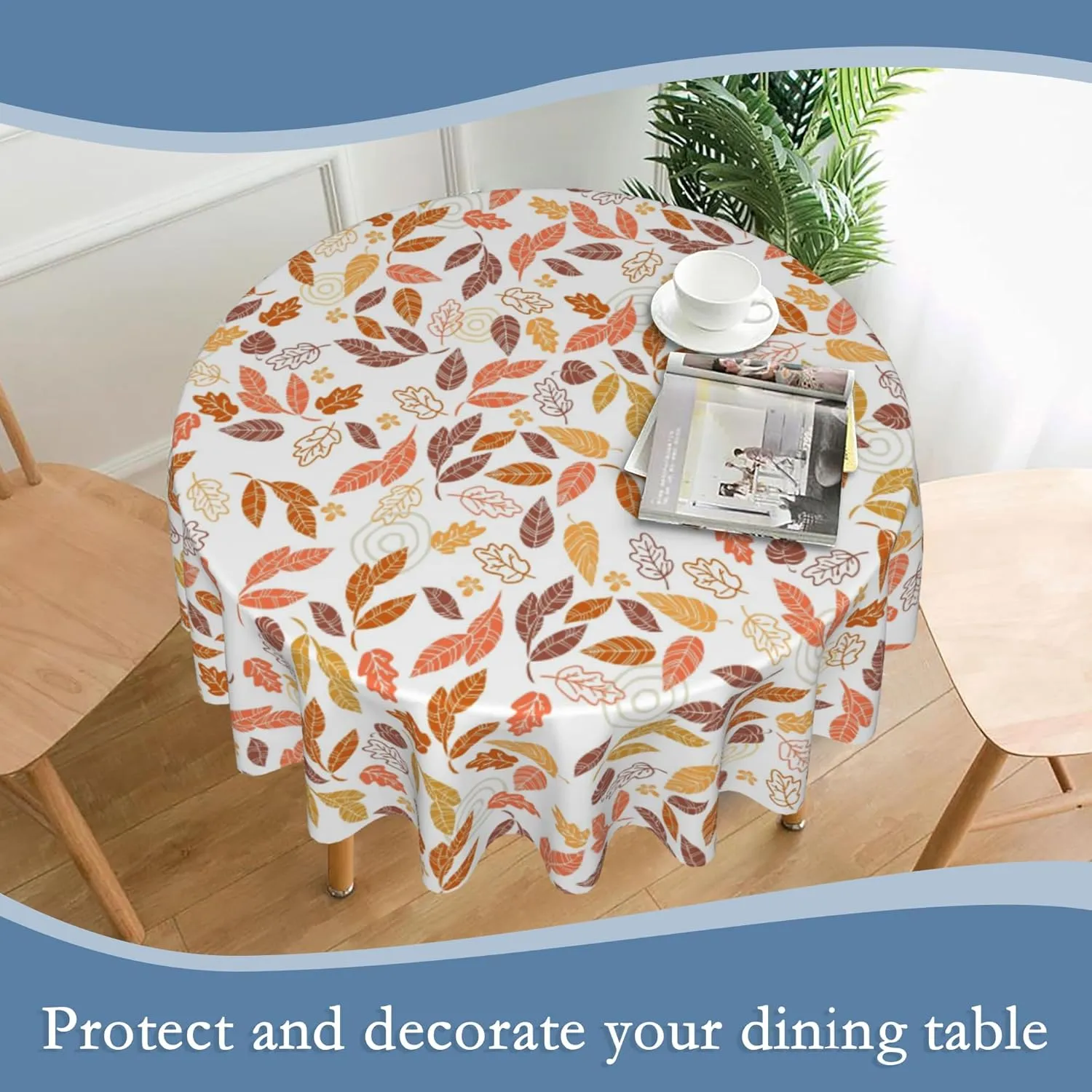 Round Tablecloth 60 Inch,Autumn Leaves Table Cloth Autumn Holiday Polyester Table Cover Decorative for Indoor Outdoor Kitchen Dining Party