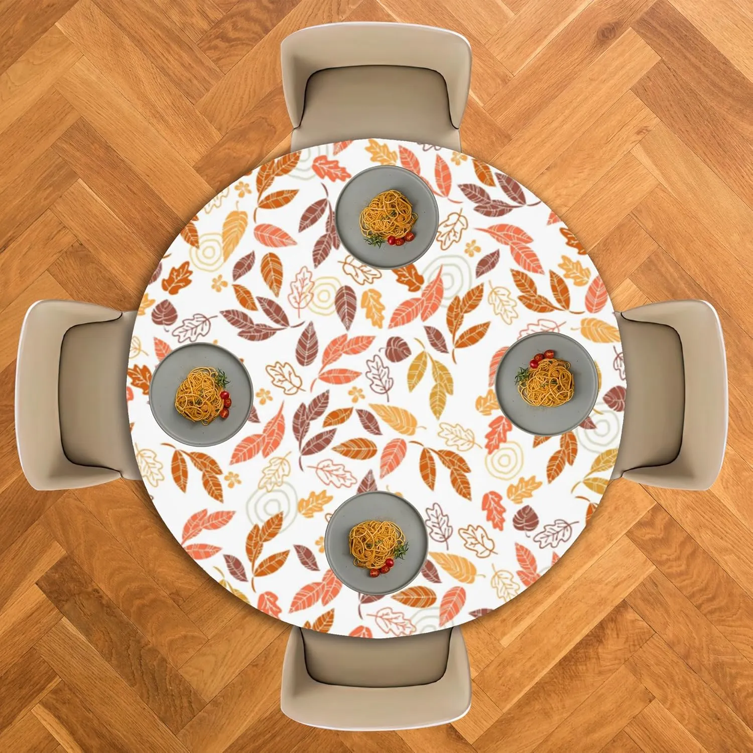 Round Tablecloth 60 Inch,Autumn Leaves Table Cloth Autumn Holiday Polyester Table Cover Decorative for Indoor Outdoor Kitchen Dining Party