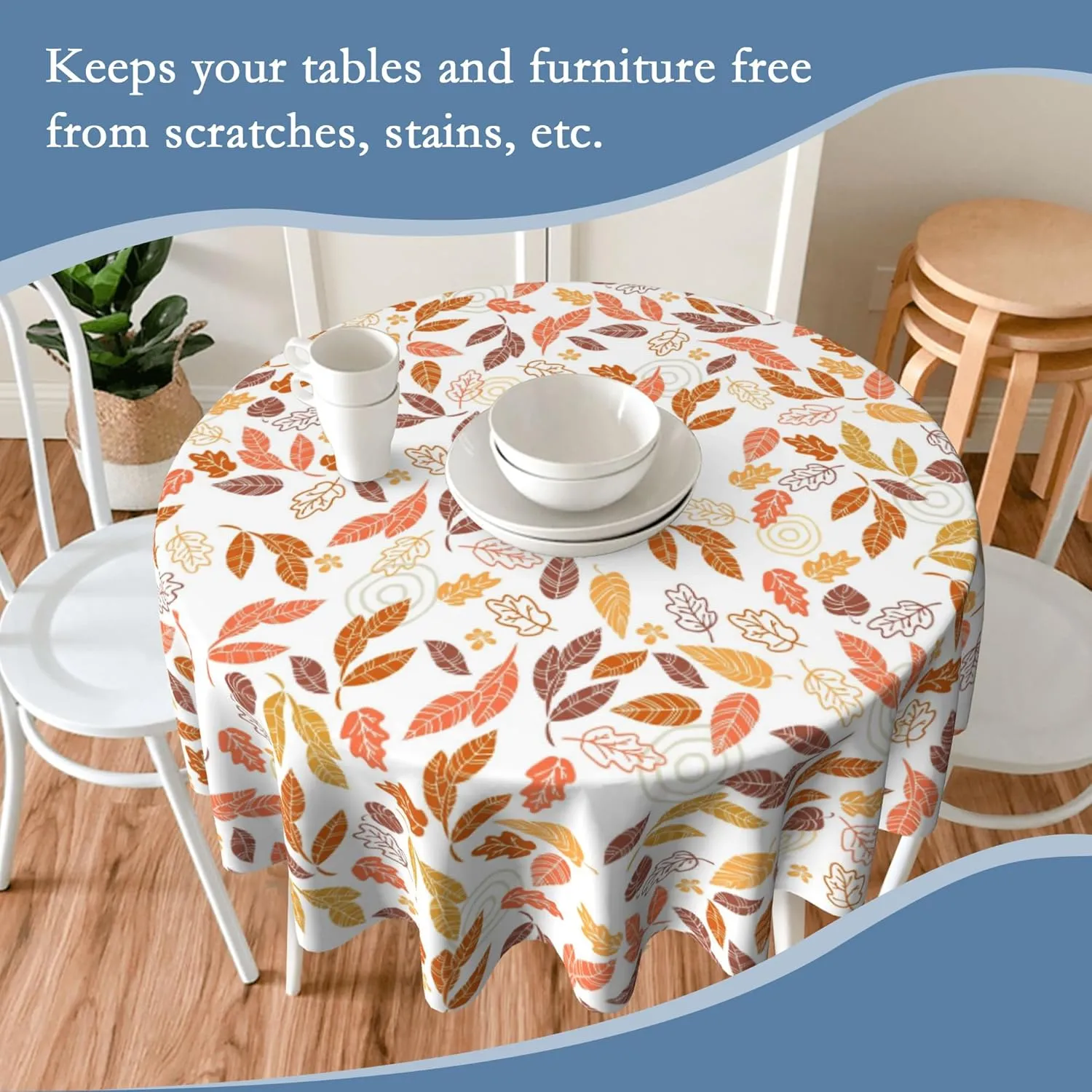Round Tablecloth 60 Inch,Autumn Leaves Table Cloth Autumn Holiday Polyester Table Cover Decorative for Indoor Outdoor Kitchen Dining Party