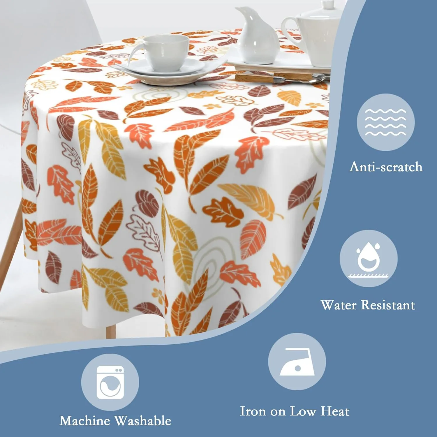 Round Tablecloth 60 Inch,Autumn Leaves Table Cloth Autumn Holiday Polyester Table Cover Decorative for Indoor Outdoor Kitchen Dining Party