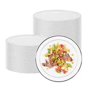 Round White Plastic Silver-Rimmed Plate - 10 1/2" x 10 1/2" x 1/2" - 100 count box
