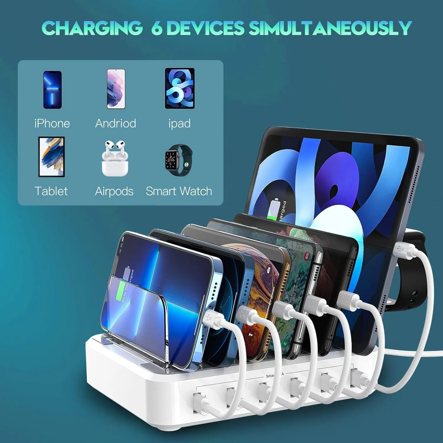 Royaleva Multiple Device Fast Charging Station 6 Ports
