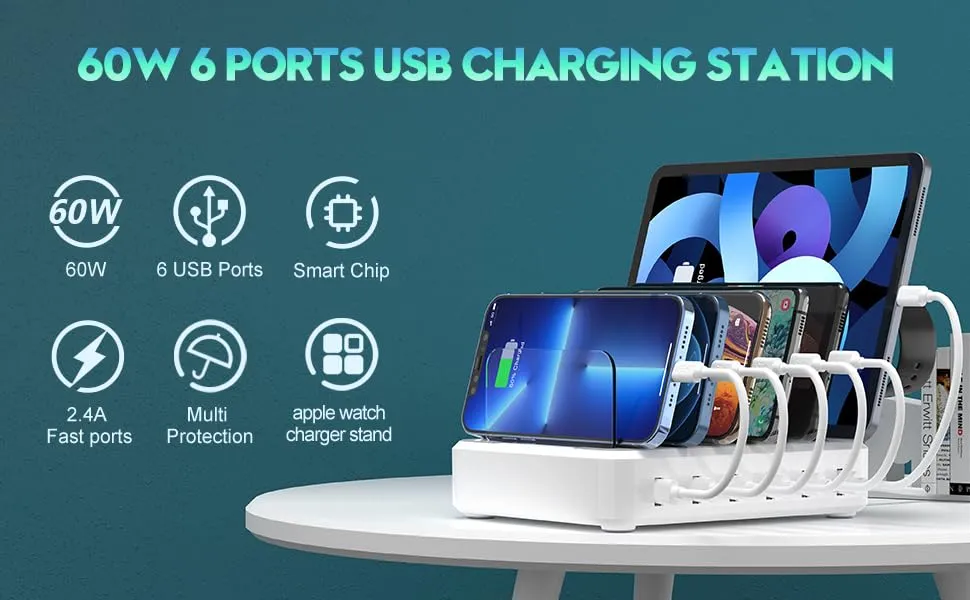 Royaleva Multiple Device Fast Charging Station 6 Ports