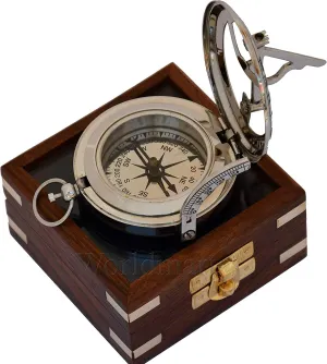 Royalmart Brass Sundial Compass with Brass Strip Push Button Open Mechanism Vintage Compass Engraved Compass Steampunk Accessory