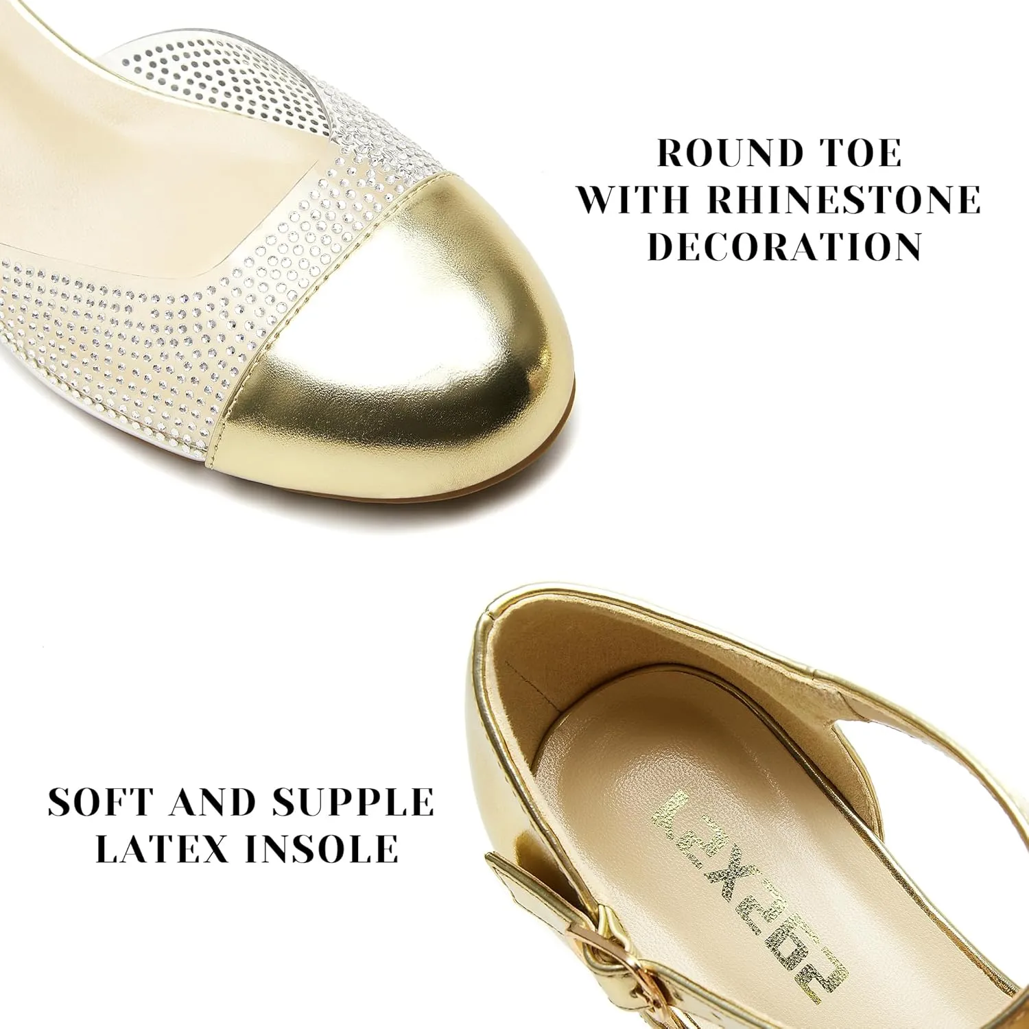 rsxses Closed Toe Low Heels for Women 2 Inch Chunky Heel Pumps Ankle Strap Patent Leather Rhinestone Wedding Dress Shoes
