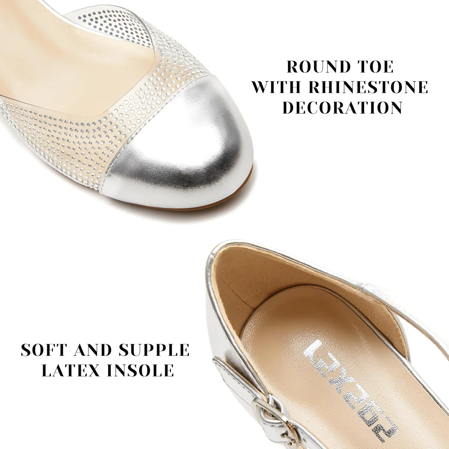 rsxses Closed Toe Low Heels for Women 2 Inch Chunky Heel Pumps Ankle Strap Patent Leather Rhinestone Wedding Dress Shoes
