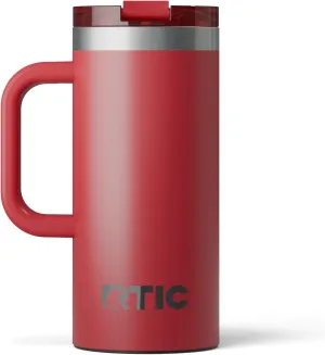 RTIC 16oz Road Trip Travel Mug with Lid and Handle, Insulated, Stainless Steel, Metal, Double Wall Vacuum-Insulation, Ceramic Lined, Portable Coffee, Tea Cup for Hot and Cold Drink, Flag Red