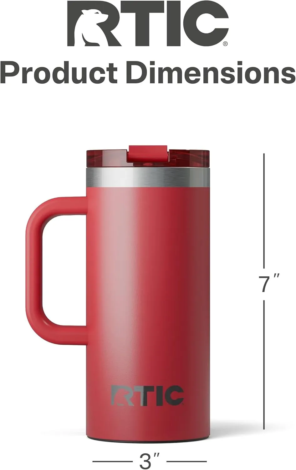 RTIC 16oz Road Trip Travel Mug with Lid and Handle, Insulated, Stainless Steel, Metal, Double Wall Vacuum-Insulation, Ceramic Lined, Portable Coffee, Tea Cup for Hot and Cold Drink, Flag Red