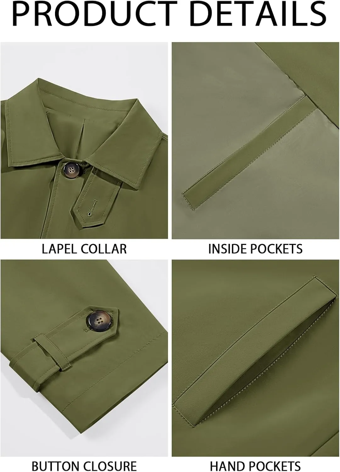 Runcati Mens Trench Coat Single Breasted Slim Fit Mid Long Jackets Casual Fall Windbreaker Overcoat
