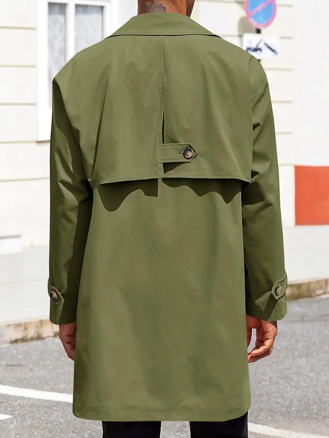 Runcati Mens Trench Coat Single Breasted Slim Fit Mid Long Jackets Casual Fall Windbreaker Overcoat