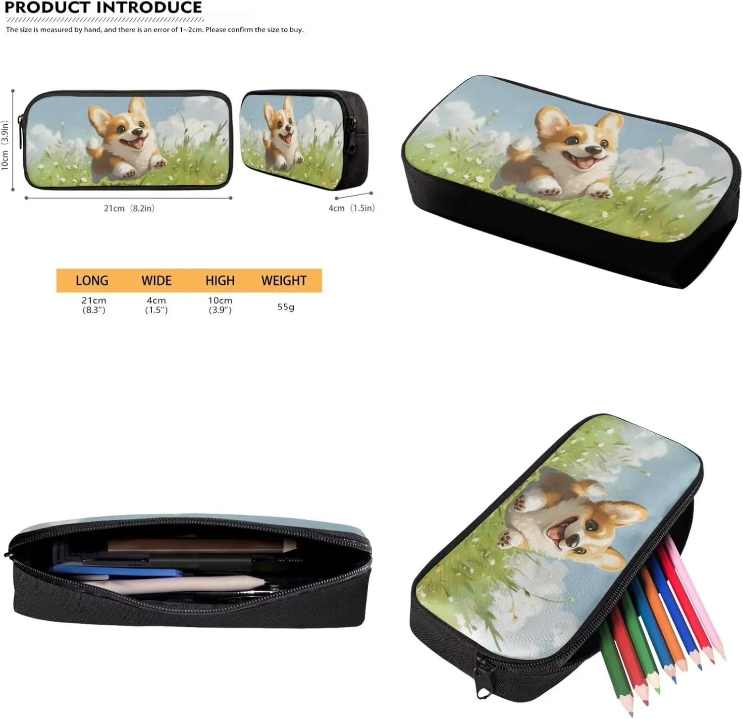 Running Corgi Toddler Backpack and Lunch Box Set Girls 4 Pieces Bookbag for Girls 4-6 Large Capacity School Bag for Primary School Travel Daypack
