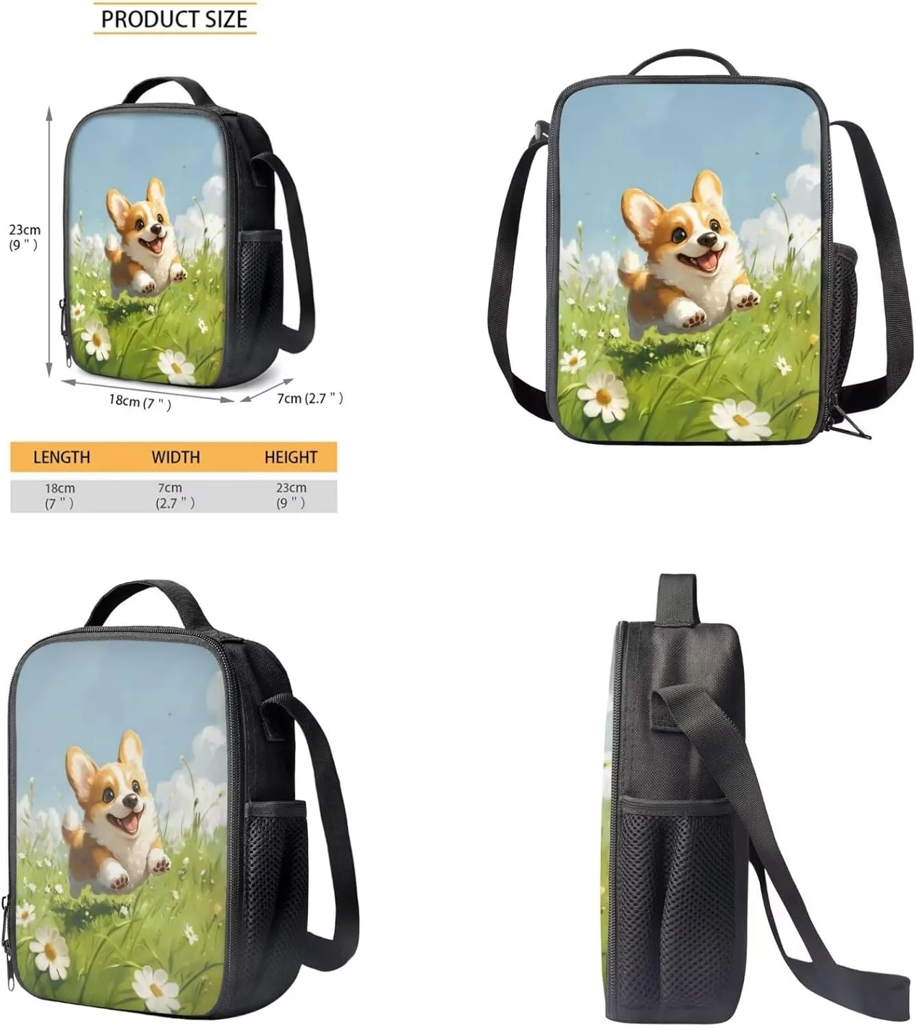 Running Corgi Toddler Backpack and Lunch Box Set Girls 4 Pieces Bookbag for Girls 4-6 Large Capacity School Bag for Primary School Travel Daypack