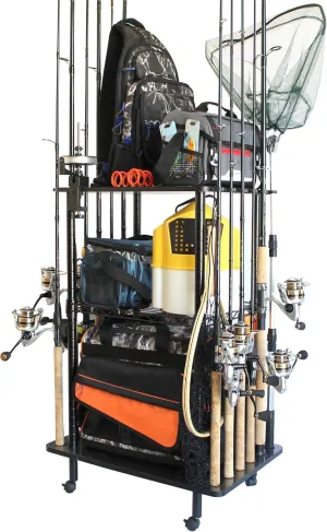 Rush Creek Creations Rod Holders for Garage Fishing Pole Rack Holds up to 12 Rods and Reel Combos - Mobile Garage or Shed Organizer car Fishing Gear Storage