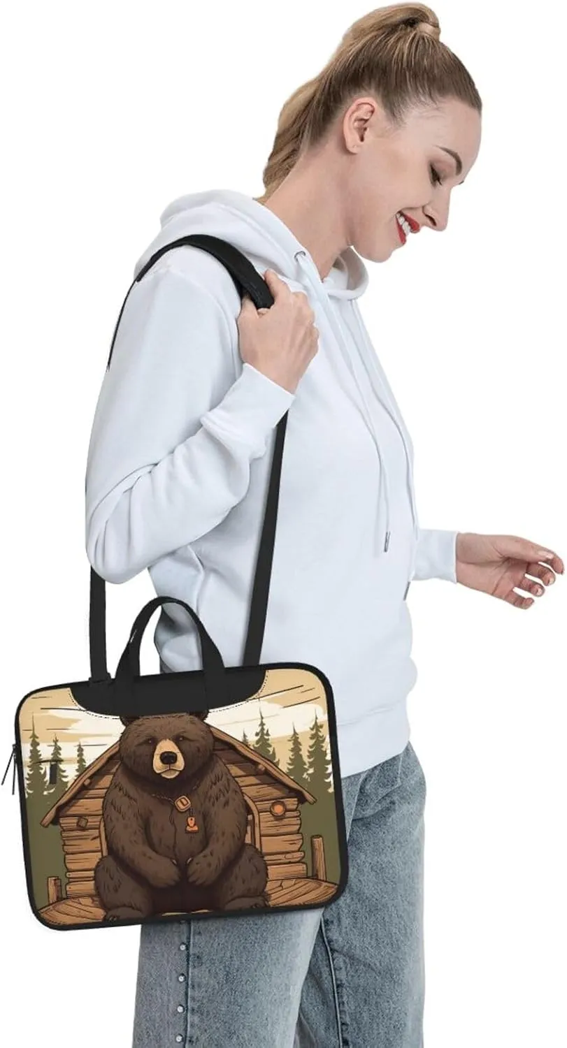 Rustic Lodge Bear Laptop Shoulder Bag Portable Laptop Bag Laptop Case Crossbody Briefcase w/Strap Handle