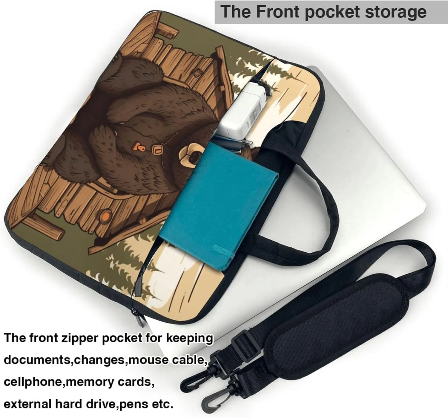 Rustic Lodge Bear Laptop Shoulder Bag Portable Laptop Bag Laptop Case Crossbody Briefcase w/Strap Handle