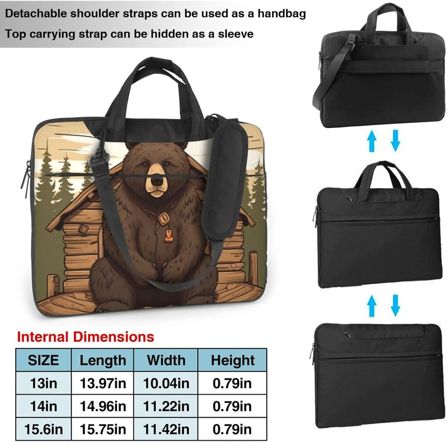 Rustic Lodge Bear Laptop Shoulder Bag Portable Laptop Bag Laptop Case Crossbody Briefcase w/Strap Handle