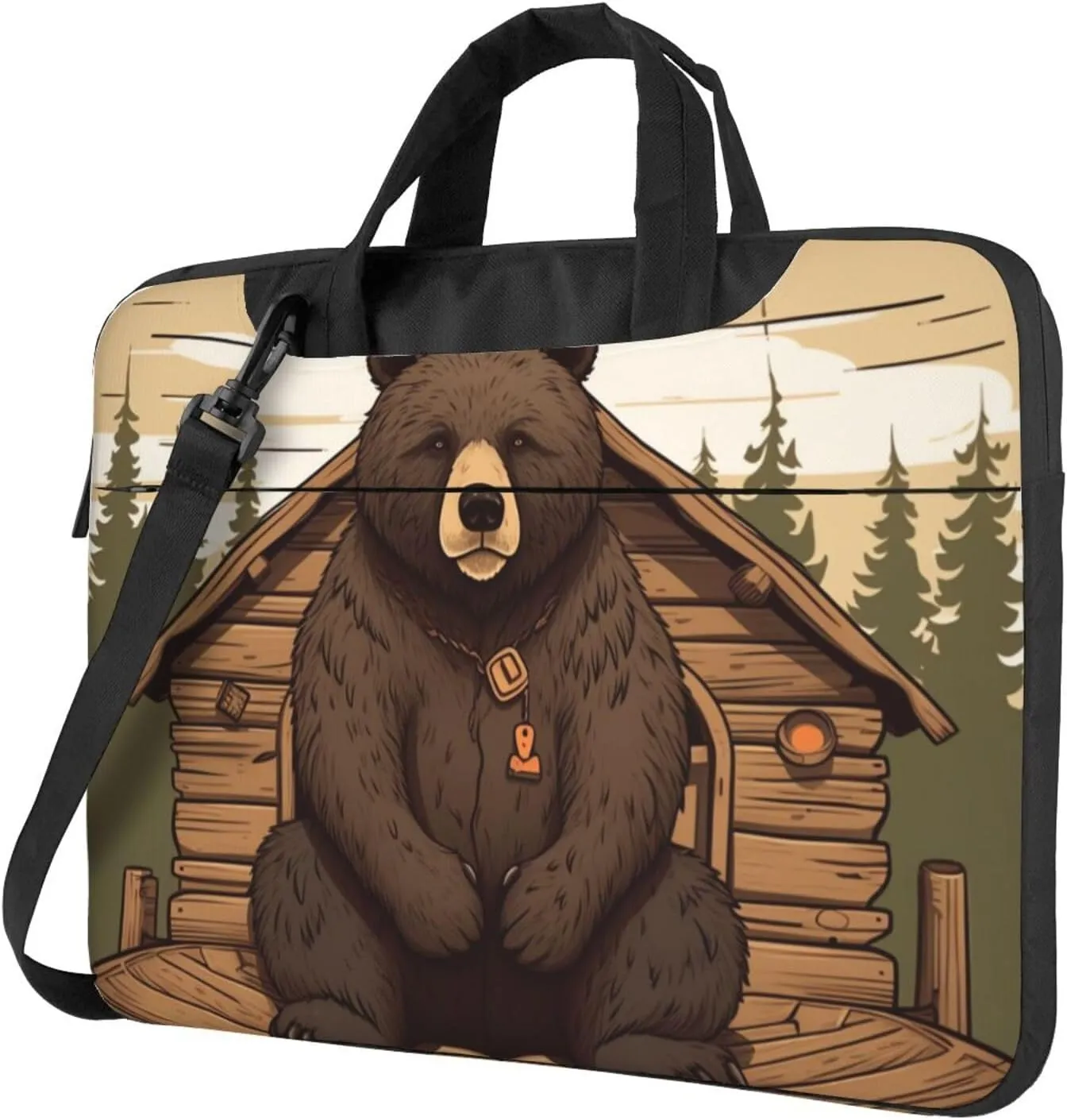 Rustic Lodge Bear Laptop Shoulder Bag Portable Laptop Bag Laptop Case Crossbody Briefcase w/Strap Handle