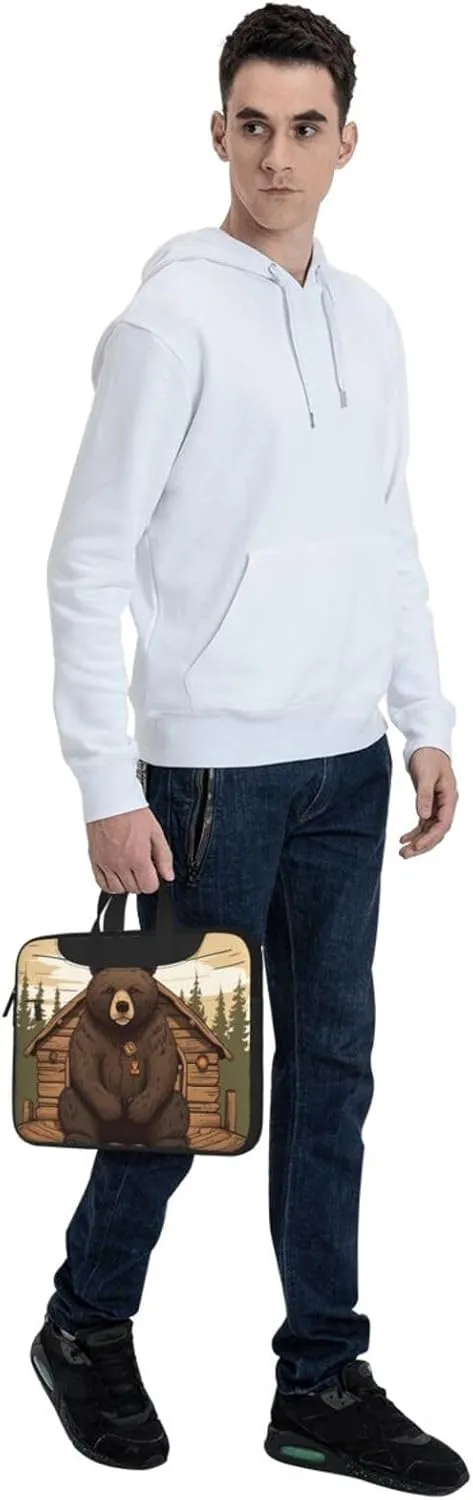 Rustic Lodge Bear Laptop Shoulder Bag Portable Laptop Bag Laptop Case Crossbody Briefcase w/Strap Handle