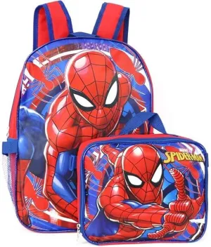 Ruz Spiderman Boys 16 Inch Backpack With Removable Matching Lunch Box Set (Red-Blue)