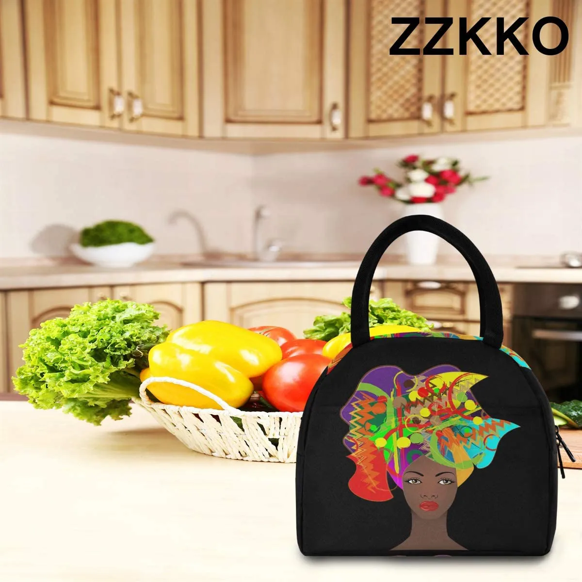 Rynx | ZZKKO Polka Dot Black and White Lunch Bag Box Tote Organizer Lunch Container Insulated Zipper Meal Prep Cooler Bag For Women Men Home School Office Outdoor Use