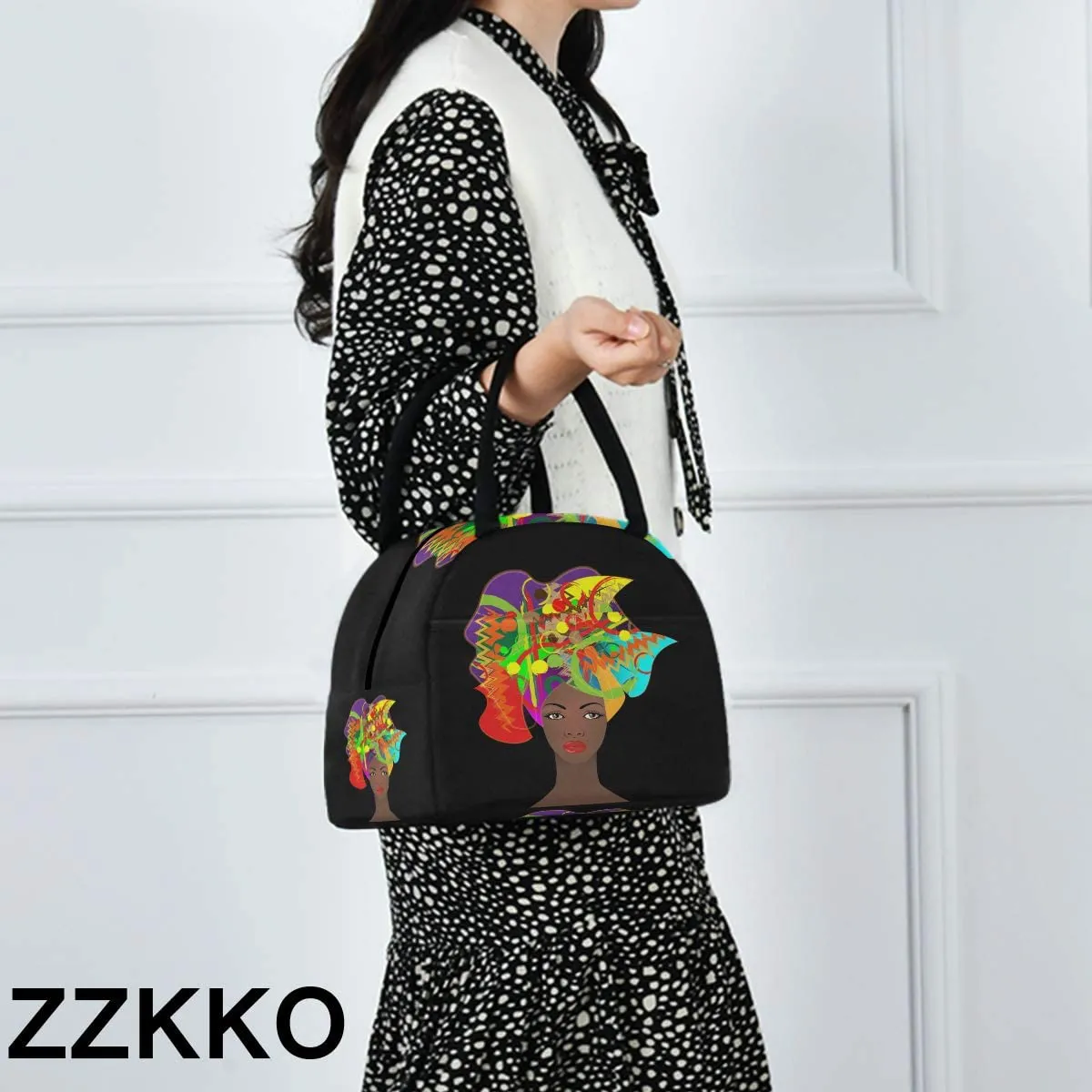 Rynx | ZZKKO Polka Dot Black and White Lunch Bag Box Tote Organizer Lunch Container Insulated Zipper Meal Prep Cooler Bag For Women Men Home School Office Outdoor Use