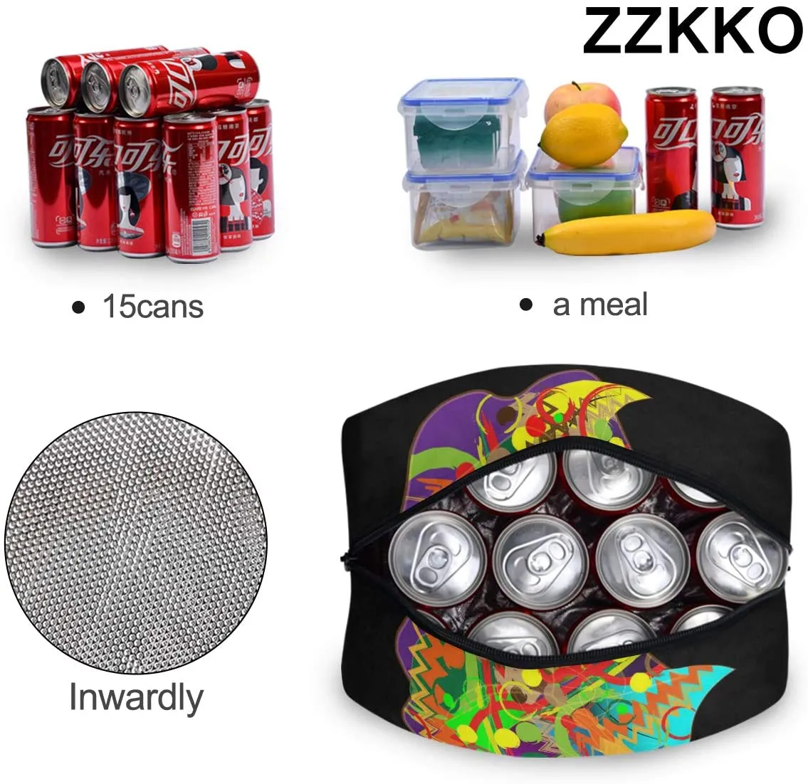 Rynx | ZZKKO Polka Dot Black and White Lunch Bag Box Tote Organizer Lunch Container Insulated Zipper Meal Prep Cooler Bag For Women Men Home School Office Outdoor Use